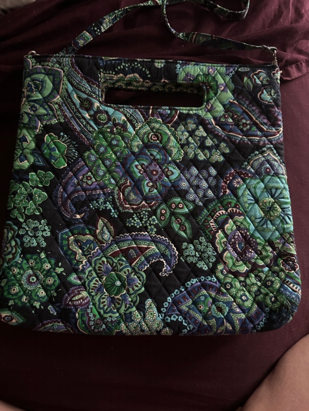 Vera Bradley Green and Purple Quilted Paisley Tote
